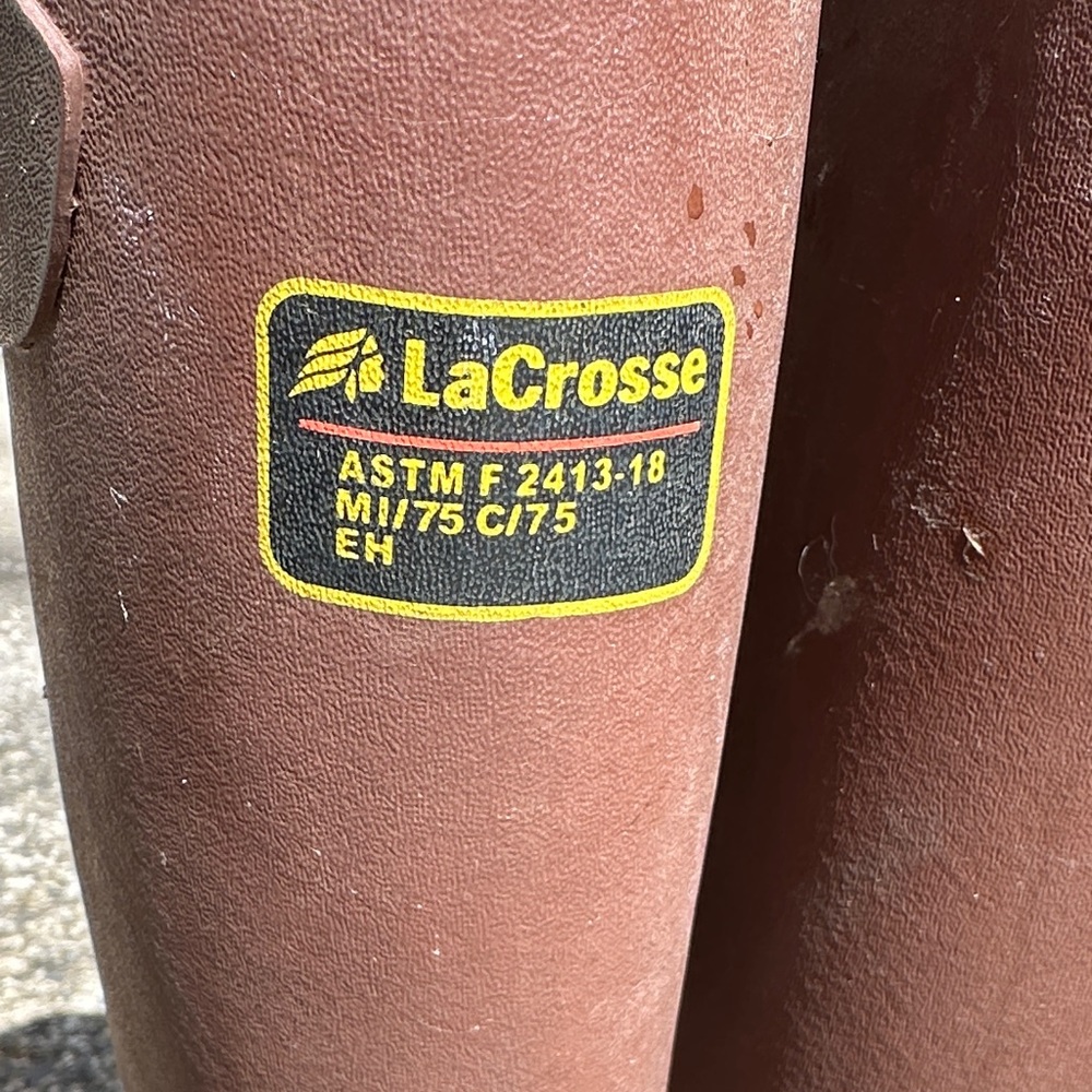 LaCrosse Rust-Brown Work Boots with Yellow Logo Trim Steele Toe - Picture 2 of 3